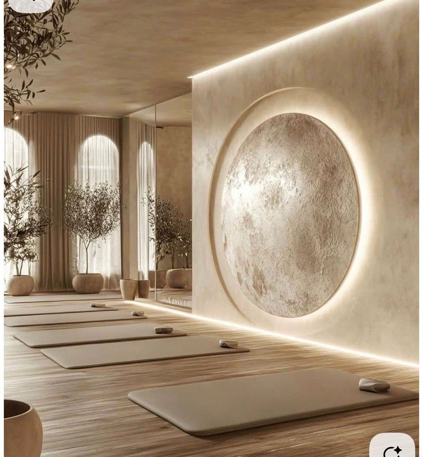 Yoga studio with a sculpted feature wall